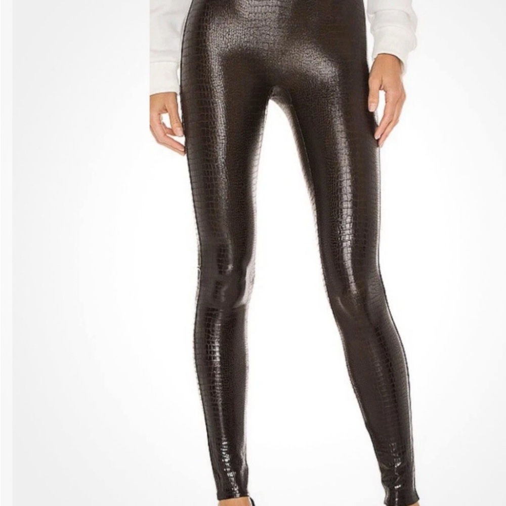 SPANX Women's Faux Leather Croc Leggings, Brown/Black Size M NWT